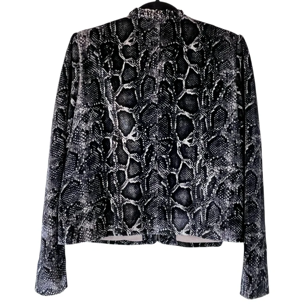 Rebecca Taylor Python Snake Print Velvet Jacket Black White Silk Blend Sz L